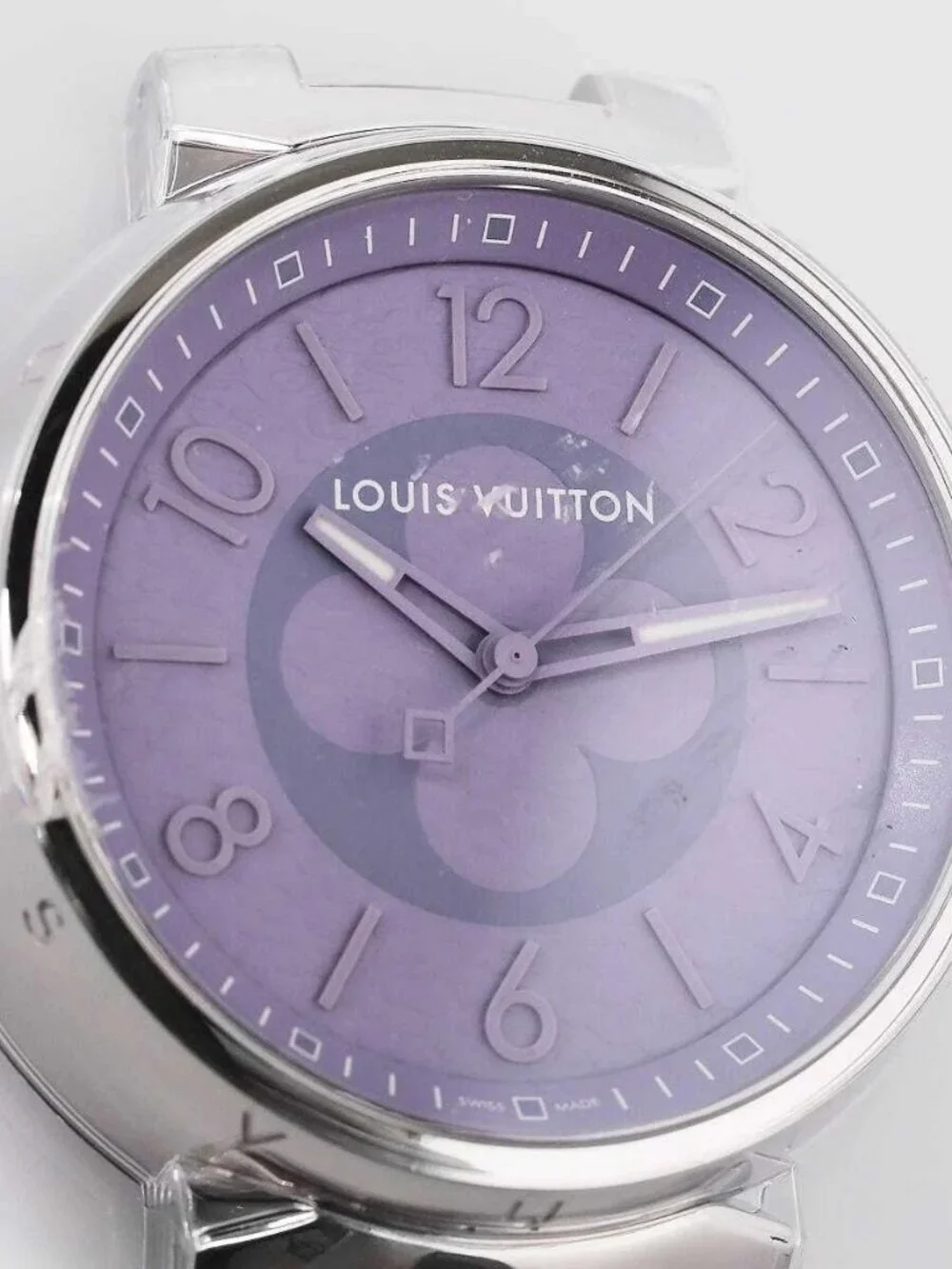 Louis Vuitton 41.5mm Stainless Steel and Lilac Swiss Quartz Tambour Watch Face